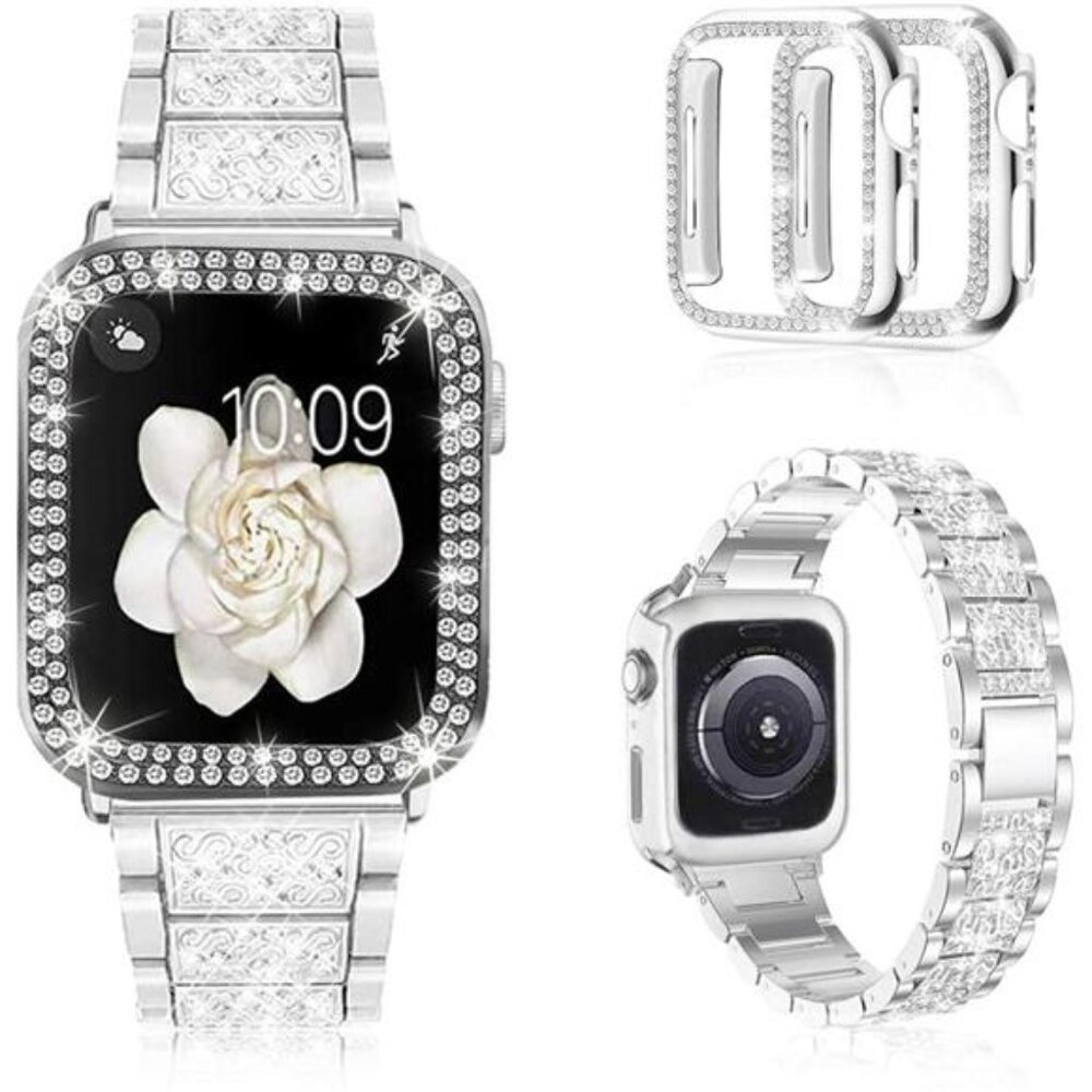 Compatible with Apple Watch Band with 2 Pack Case Women, Jewelry Replacement